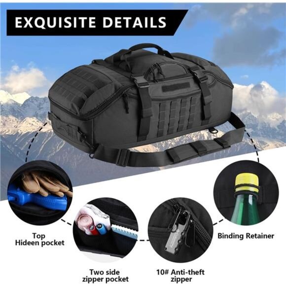 55L Tactical Duffle Bag 3 in 1 MOLLE Backpack Gym Travel Outdoor Sports Bag - Picture 3 of 7